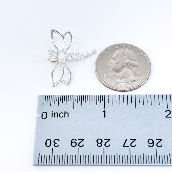 Vintage Sterling Silver 925 2cm Cubic Zirconia Dragonfly Pendant - Picture 8 of 8